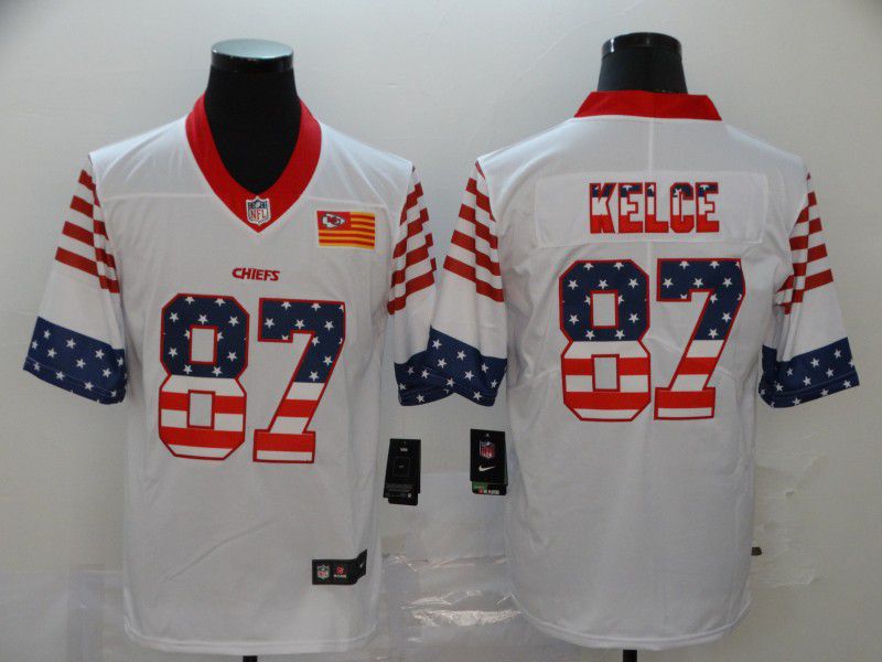 Men Kansas City Chiefs #87 Kelce White Retro USA Flag Nike NFL Jerseys
